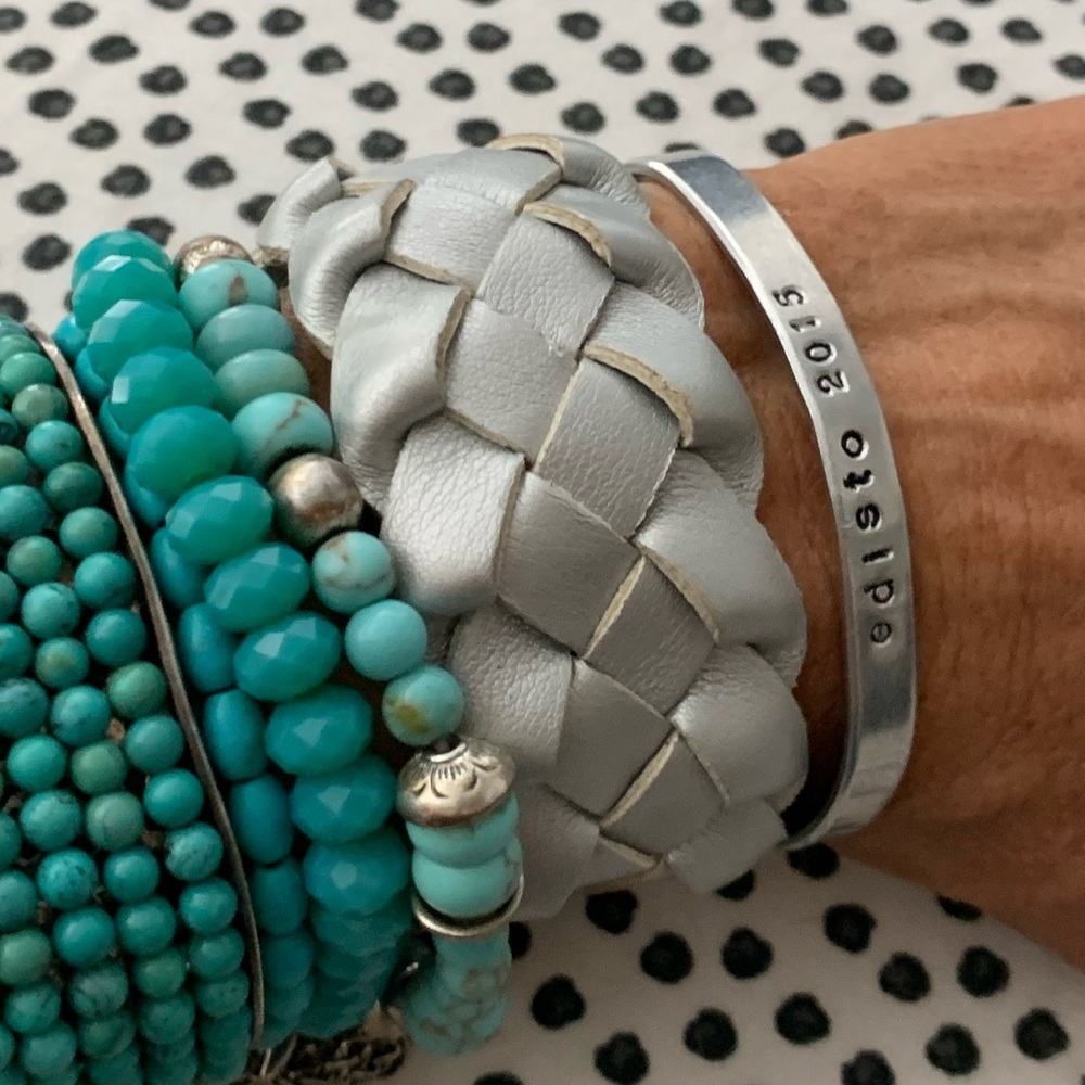 Silver Braided Leather buckle bracelet